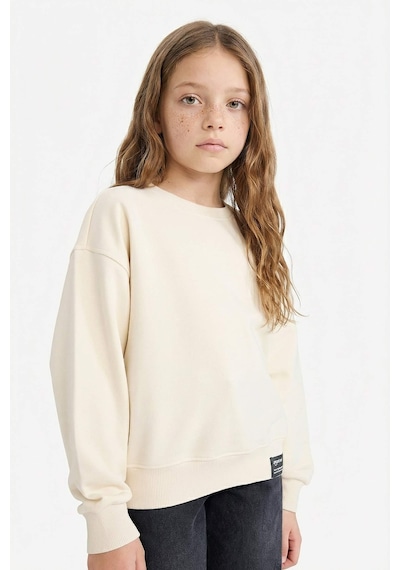 Defacto Kız Çocuk Relax Fit Bisiklet Yaka Baskılı Sweatshirt E6842a826sper98 Ekru-er98