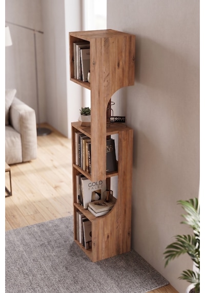 5 Katlı Modern Ahşap Dekoratif Kitaplık Ve Raf Ünitesi