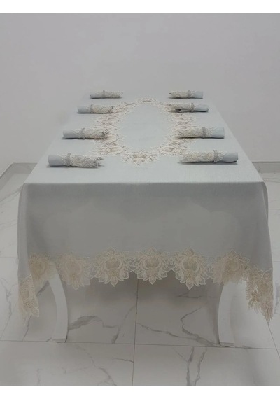 Nihal Güpürlü Keten Gri Sofra Takımı 8 Kişilik 160x230 Cm 17 Prç. - 1154 Çok Renkli