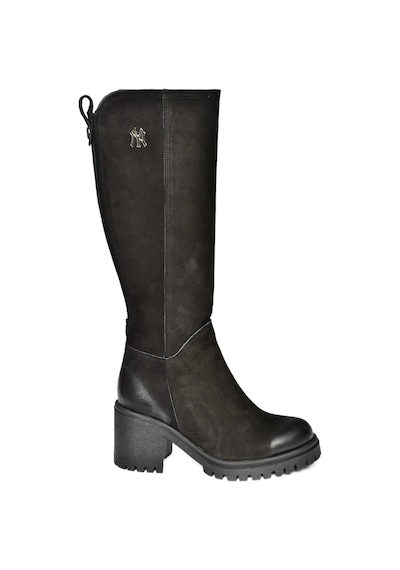 Fox Shoes R654034003 Siyah Hakiki Deri Kalın Topuklu Kadın Çizme Siyah