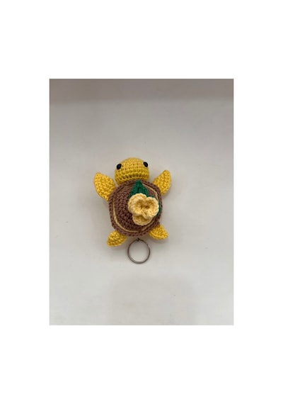 Amigurumi Örgü Kaplumbağa Anahtarlık - El Yapımı Çiçekli Tasarım Sarı Sarı