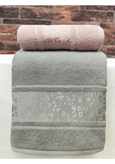 Camellia Havlu 2 Adet 50x80 El Yüz Havlusu Pembe Gri Gri - Pembe