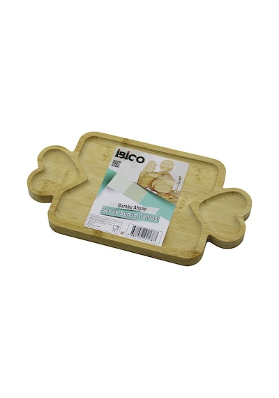 Dikdörtgen 3 Bölmeli 2in1 Kulp - Bölme + 1 Ahşap Bambu Servis Sunum Tepsi - Tahtası 25 X 14 X 1.4cm Çok Renkli