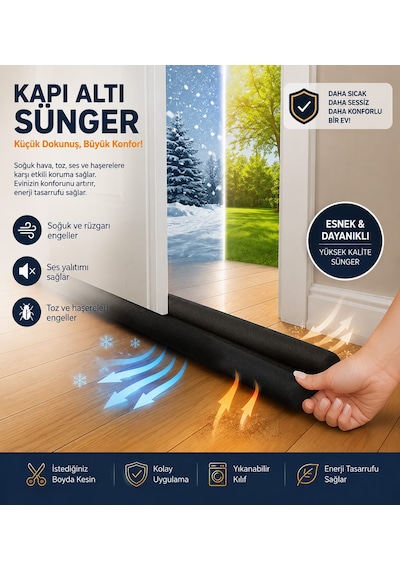 Kapı Altı Rüzgar Önleyici Isı Yalıtım Süngeri Rüzgarlık Stoper Koruması Toz Soğuk Sünger 84 CM