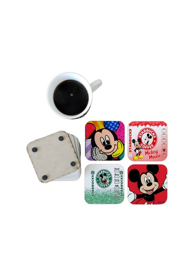 Mickey Mouse Dekoratif Ahşap Bardak Altlığı Seti 087 Çok Renkli