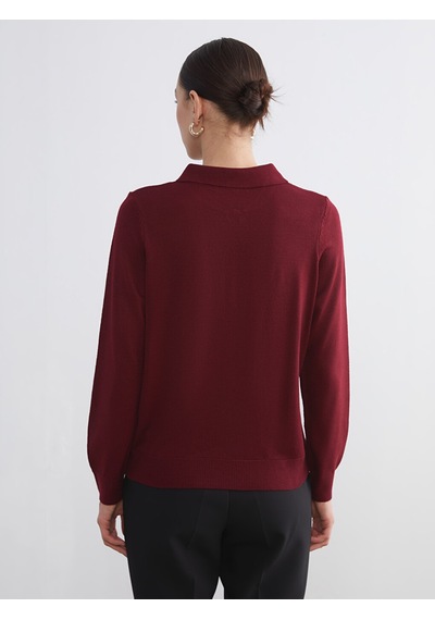 Lcw Comfort Bordo Polo Yaka Kadın Triko Kazak
