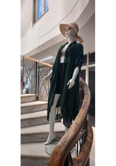 Itayan Ipek Detaylı Oversize Kaftan Zümrüt
