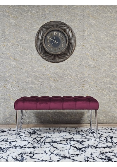 Zafir Krom Tel Ayaklı 90 Cm Puf Bench - Puf - Bench - Kasalı Oturak - Oturak - Yatak Ucu Puf Bordo