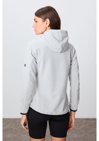 Tommy Life Taş Kalın Yumuşak Dokulu Kapüşonlu Standart Fit Nakışlı Polar Kadın Sweatshirt -97287 Taş