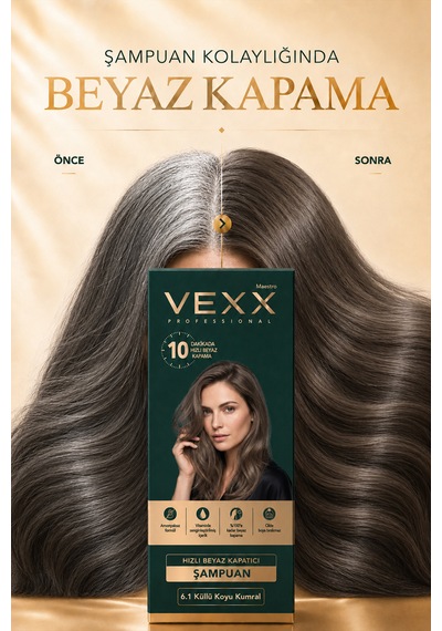 Vexx Professional Beyaz Kapatıcı Pratik Boya Şampuan Küllü Koyu Kumral 6.1 Amonyaksız Formül 300 Ml.