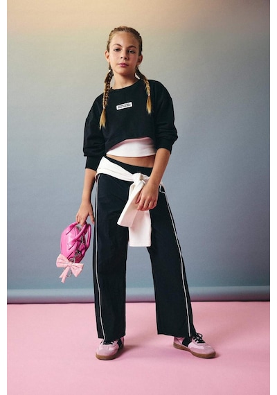 Defacto Kız Çocuk Wide Leg Esnek Bantlı Paça Paraşüt Pantolon E6186a825aubk27 Siyah