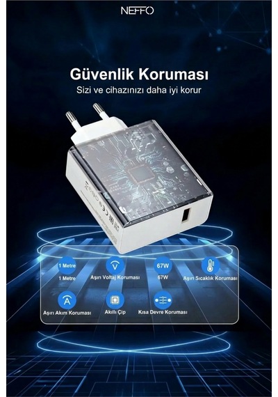 67w Hızlı Şarj Adaptörü Usb-a To Type-c Kablolu Android & İos Uyumlu Çift Turbo Hızlı Şarj Cihazı