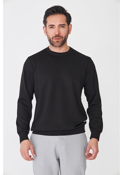 White Stone Siyah Sıfır Yaka Uzun Kollu Basic Sweatshirt