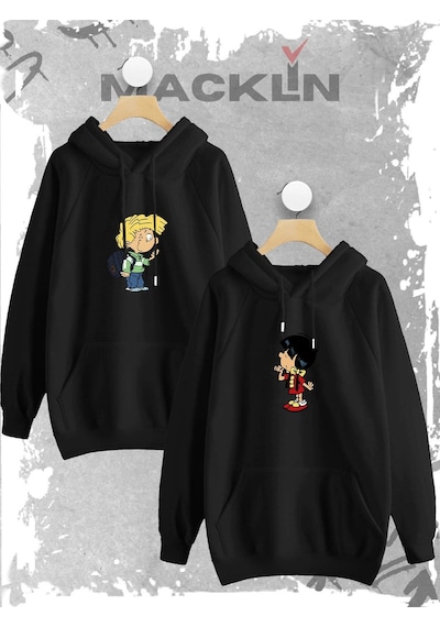 Macklin Sevgili Çift Kombini Cedric Ve Chen Baskılı Özel Tasarım Kapüşonlu Sweatshirt 2li Set Takım Siyah Mck1073 Siyah