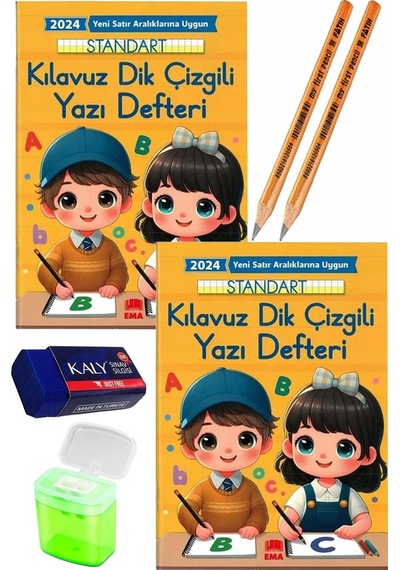 Kılavuz Dik Çizgili Güzel Yazı Defteri Orta Boy Fatih Jumbo Kurşun Kalem Sınav Silgisi Kalemtraş Yeni Müfredat Yazı