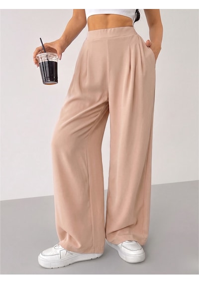 Genius Store Kadın Pantolon Scuba Krep Kumaş Beli Lastikli Cepli Pileli Geniş Paça Palazzo Pantolon Scuba-crep Bej Genius Store Kadın Pantolon Scuba Krep Kumaş Beli Lastikli Cepli Pileli Geniş Paça Palazzo Pantolon Scuba-crep Bej