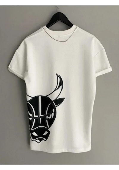 Tarzsokak Unisex Chicago Özel Baskılı Oversize Penye T-shirt Beyaz