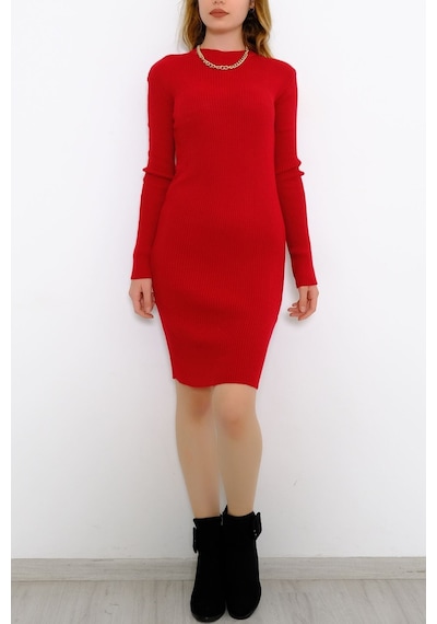 Bensu Store - Bisiklet Yaka Triko Elbise Kırmızı - 571.1612. 001