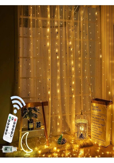 Trendpoint Peri Telli Perde Led Işık Kumandalı 300 Ledli  3 x 3 metre Usb'li 8 Animasyonlu Günışığı