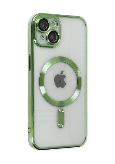 Apple iPhone Uyumlu  14 Plus İçin Kılıf Kamera Lens Korumalı M-safe Destekleyen Şeffaf Silikon Kross Kapak Koyu Yeşil