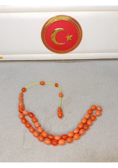 Sıkma Kehribar Tesbih Turuncu Renk