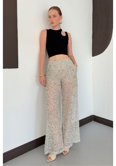 Verymoda Pullu File Pantolon D3134 Taş