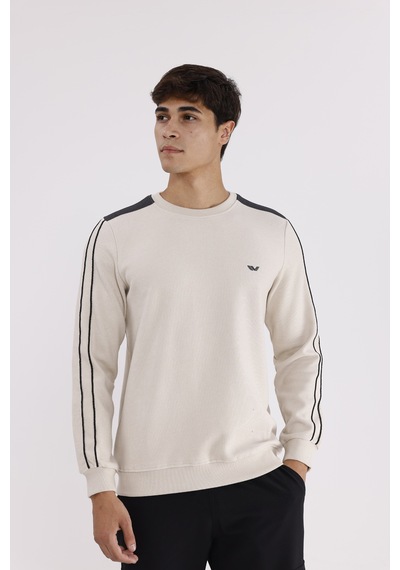 Rowinger Selanik Doku Yumuşak Tutuşlu Rahat Kalıp Yuvarlak Yaka Esnek Manşetli Sweatshirt Beıge