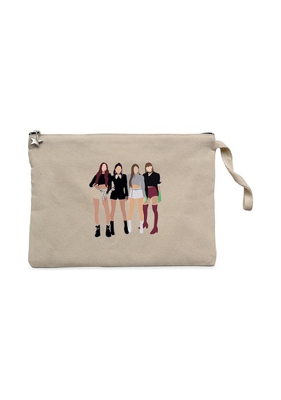Blackpink Digital Krem Clutch Astarlı Cüzdan / El Çantası Krem