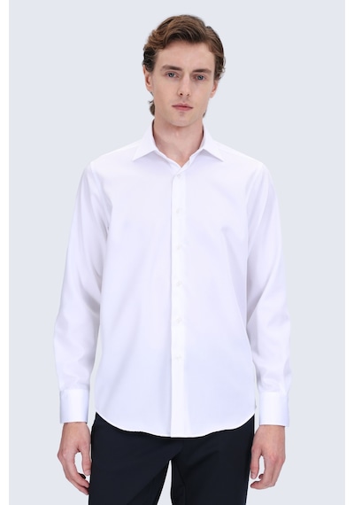 Hatemoğlu Beyaz Comfort Fit Slim Yaka Uzun Kollu Non Iron Saten Gömlek