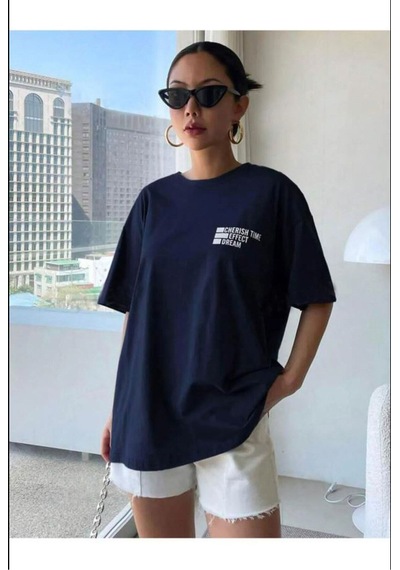 Medinenur Cherish Time Effect Baskılı Unisex Tshirt Lacivert