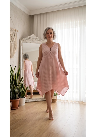 Byemelika %100 Pamuk, Bürümcük, V Yaka, Düğme Detay, Cepli, Bohem Elbise Pembe-ekru Çizgili Pembe Çizgili Byemelika %100 Pamuk, Bürümcük, V Yaka, Düğme Detay, Cepli, Bohem Elbise Pembe-ekru Çizgili Pembe Çizgili