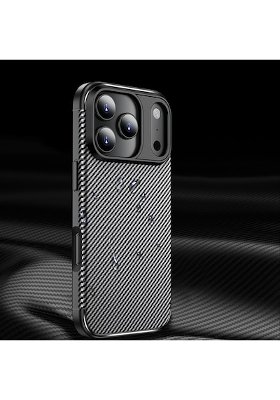 Apple Uyumlu iPhone 17 Pro Kılıf Karbon Silikon Case Kapak Siyah