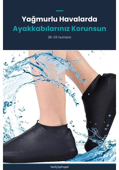 Ayakkabı Yağmur-su Koruyucu Silikon Kılıf 26-33 Siyah
