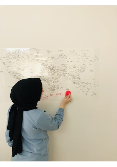 Türkiye Ve Dünya Haritası Yazı Tahtası Akıllı Kağıt Tahta Statik-Şeffaf