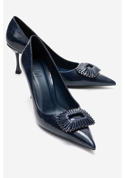 Luvishoes Rebel Lacivert Baskılı Tokalı Kadın Topuklu Ayakkabı Lacivert
