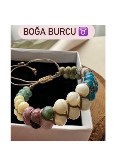 Boğa Burcu Çift Sıra Makrome Doğal Taş Bileklik Çok Renkli