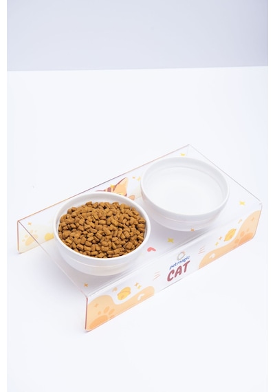 Petmagic Akrilik Pleksi Evcil Hayvan Renkli Seramik Kaseli Mama Su Kabı Şeffaf Cat