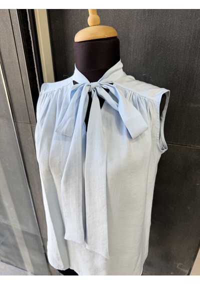 Pera Moda Sıfır Kol Fularlı Modal Yazlık Kadın Gömleği Bebe Mavisi