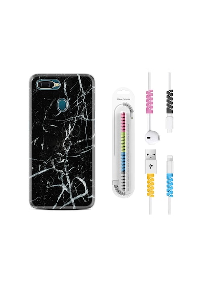 Oppo Ax7 Kılıf Kablo Koruyuculu Black Marble 3 1382