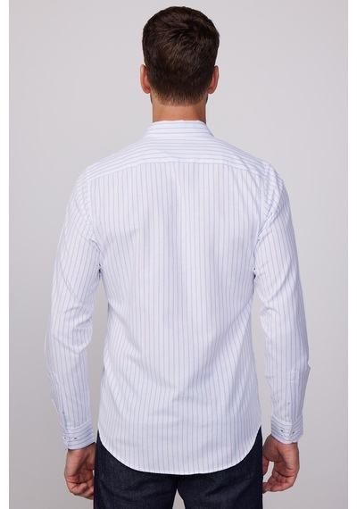 Tudors Slim Fit Uzun Kollu Çizgili Yaka Düğmeli Erkek Gömlek-28526 Çok Renkli