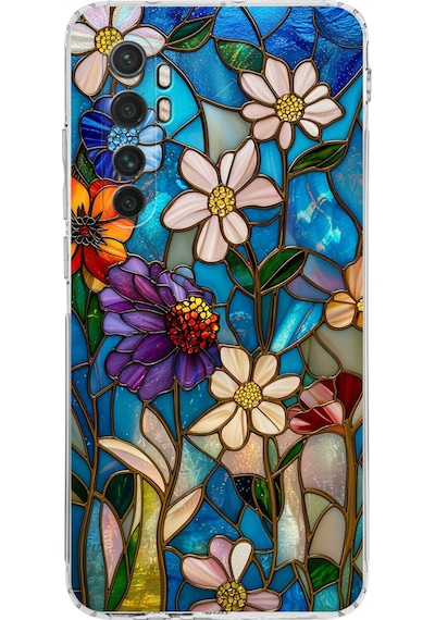 Printify Xiaomi Mi Note 10 Lite İle Uyumlu Vitray Mavi Bahar Tasarımlı Şeffaf Silikon Kılıf Şeffaf