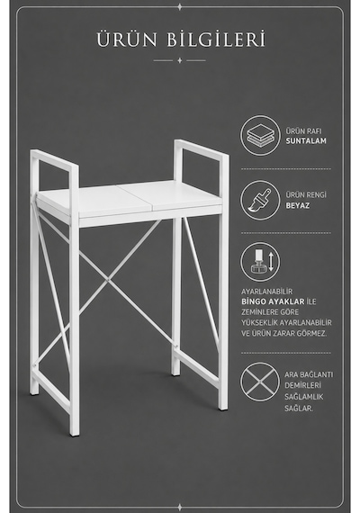 Lifos Beyaz Raflı Çamaşır Makinesi Dolabı Kurutma Makinesi Dolabı Metal Banyo Dolabı