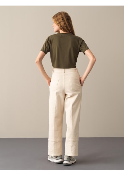 Xint Haki Regular Fit Bisiklet Yaka Pamuklu Modal Crop 602268