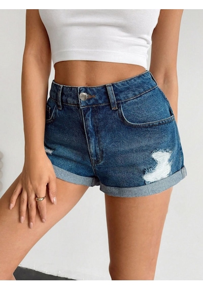 Viking'S Line Kadın Yüksek Bel Katlamalı Paça Jean Şort
