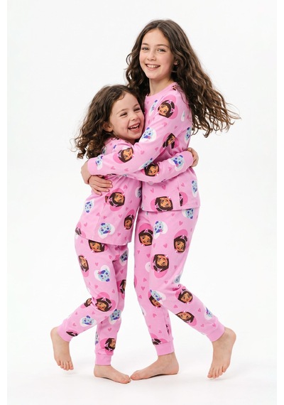 Zuzunga Kız Çocuk Uzun Kol Pembe Renk Kedi Kız Desenli Pijama Takımı
