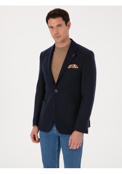 Cacharel Lacivert Slim Fit Yün Karışımlı Spor Ceket