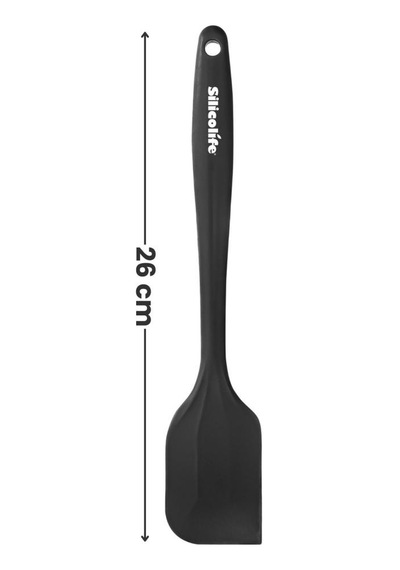 Silicolife Büyük Spatula, Isıya Dayanıklı Yanmaz Yapışmaz Tek Parça Silikon Spatula 26cm Siyah Siyah