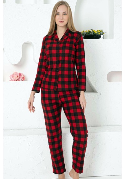 Alimer Kadın Kımızı U Kol Likralı Kışlık Pijama Takım Edy2770uk-k Kırmızı