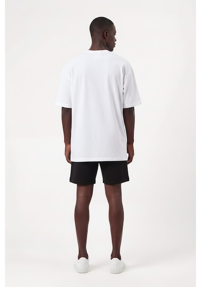 Usa La Baskılı Beyaz Oversize Erkek T-shirt 10837 Siyah