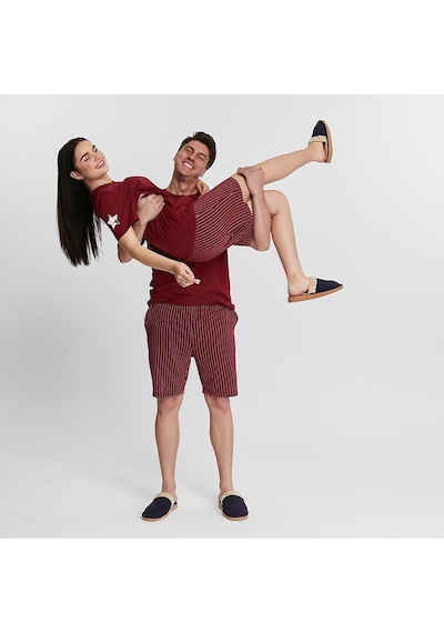 Bella Dossi Romantik Ve Rahat Sevgili Pijama Kombinleri Çift Pijama Şortlu Takım Moon & Star Baskılı Bordo